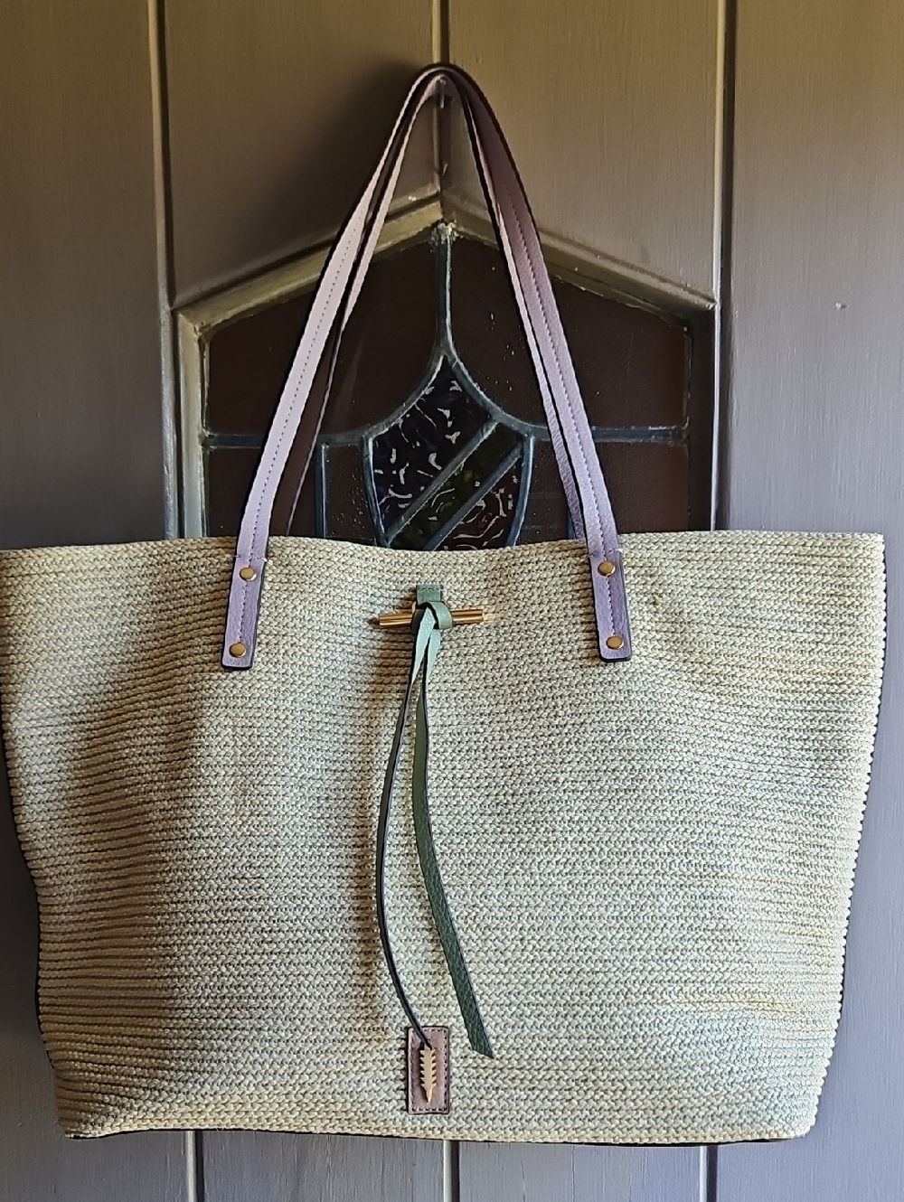 Thacker Fran Raffia Tote with Leather Trim